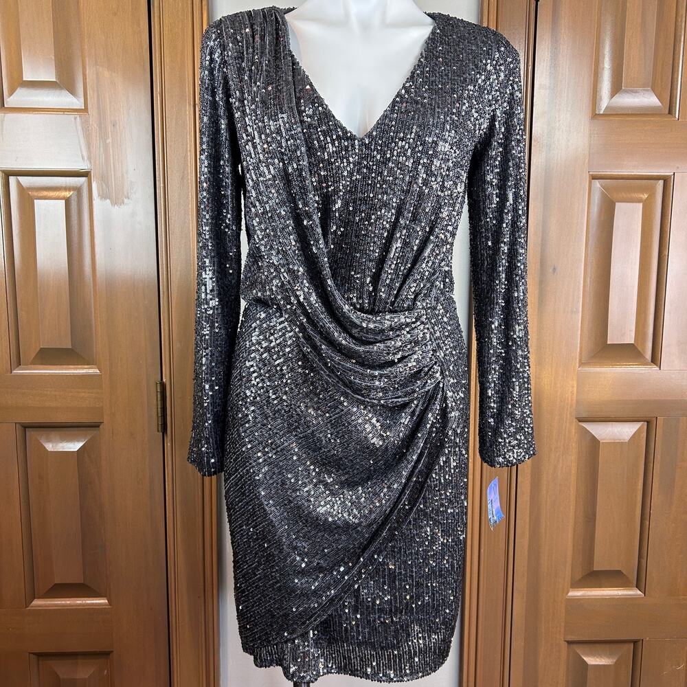 Sparkle Wrap Mini Dress in Charcoal